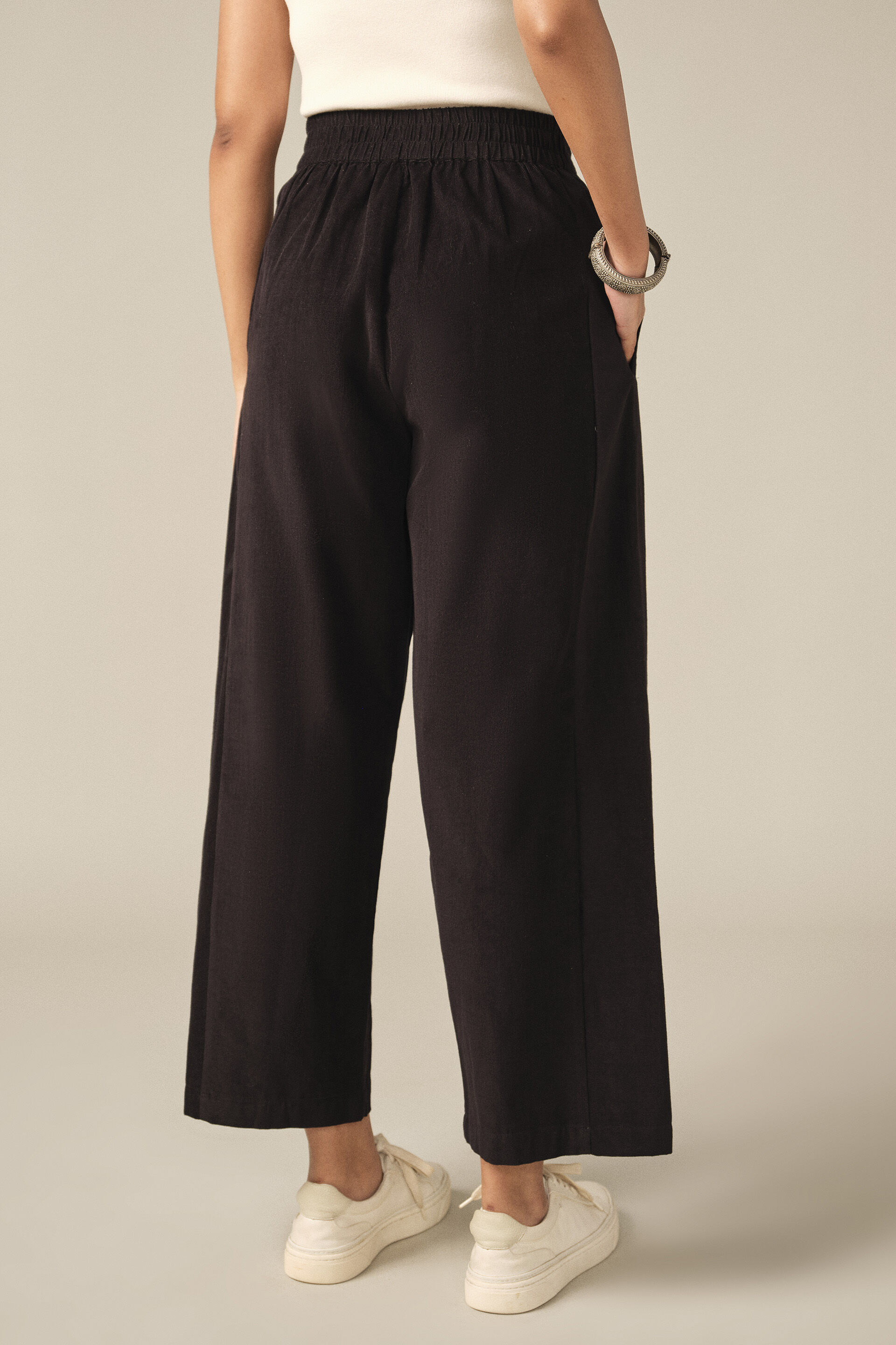 Pleated Corduroy Pants in Black, Black, image 4